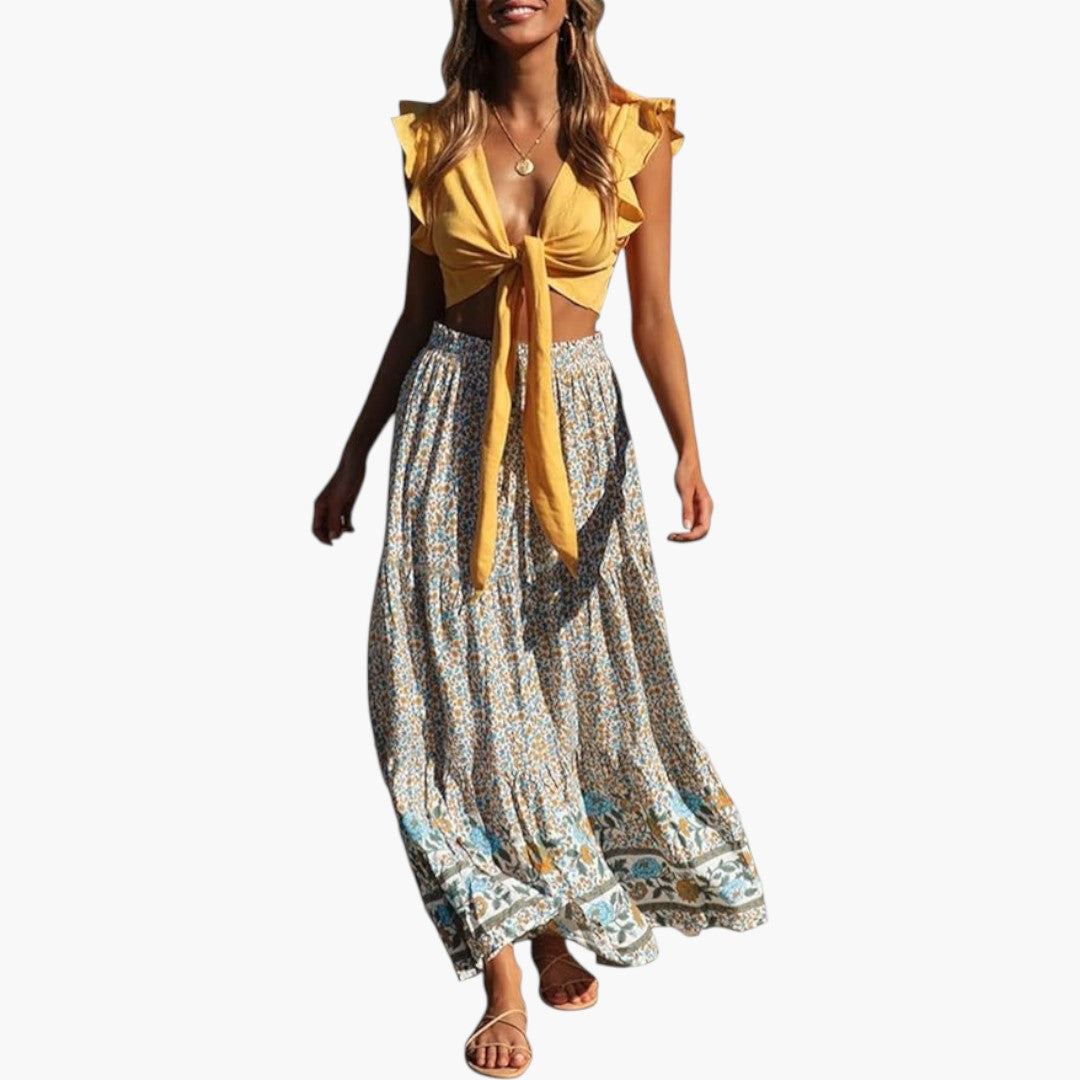 Maxi rok voor dames met elastische taille en bloemenprint