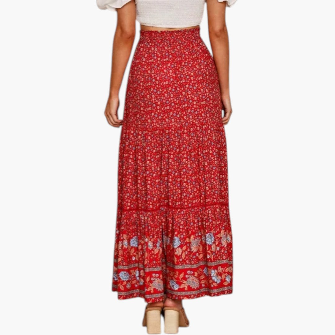 Maxi rok voor dames met elastische taille en bloemenprint