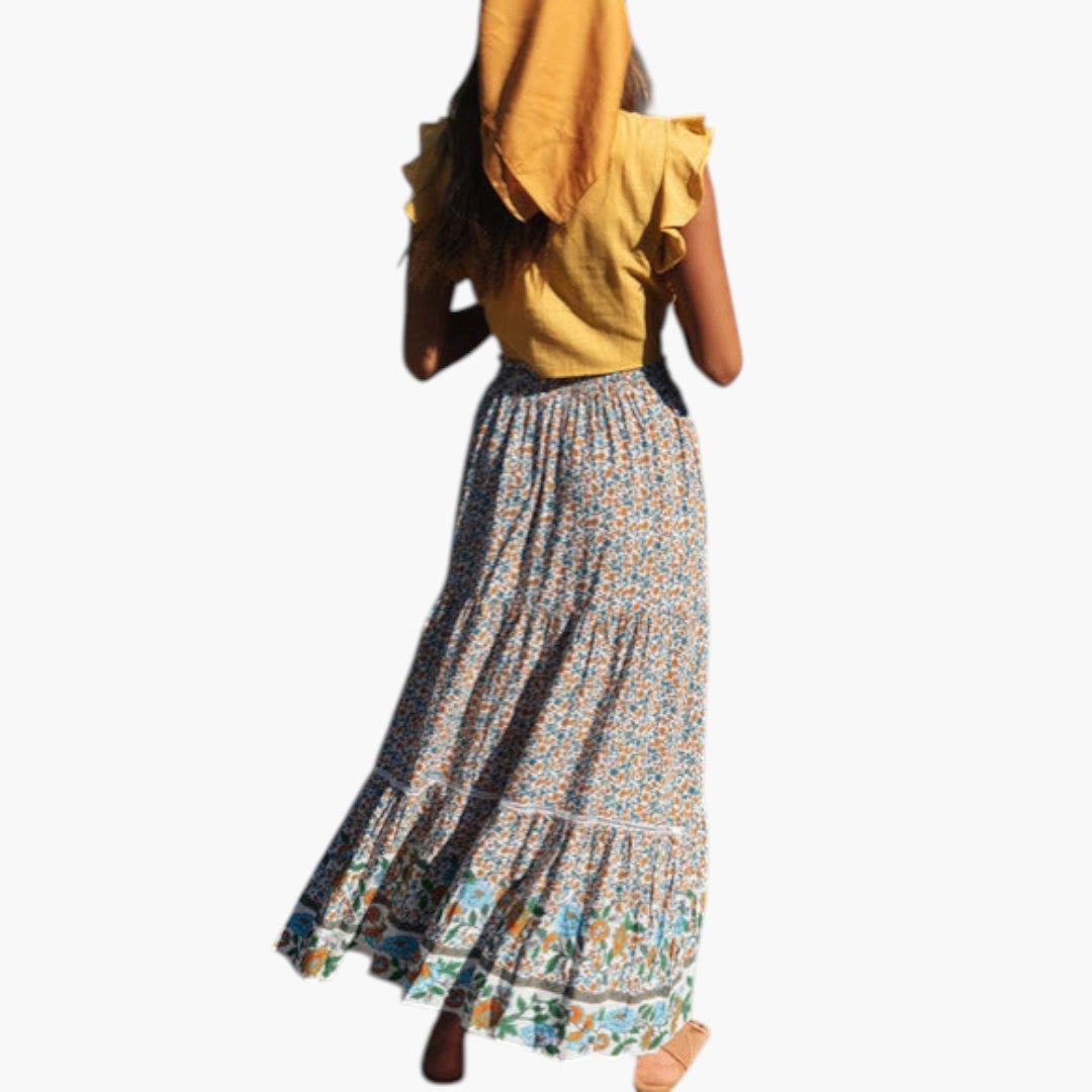 Maxi rok voor dames met elastische taille en bloemenprint