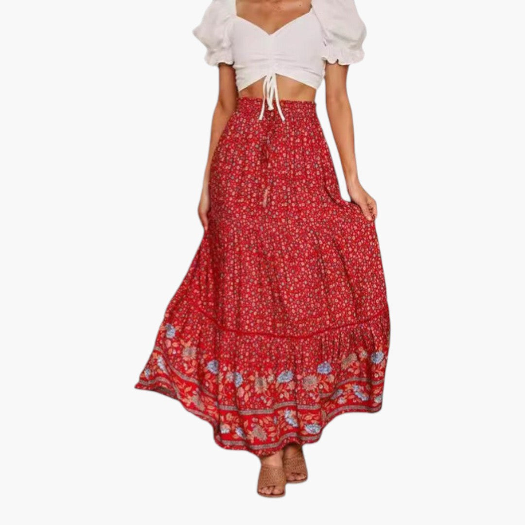 Maxi rok voor dames met elastische taille en bloemenprint