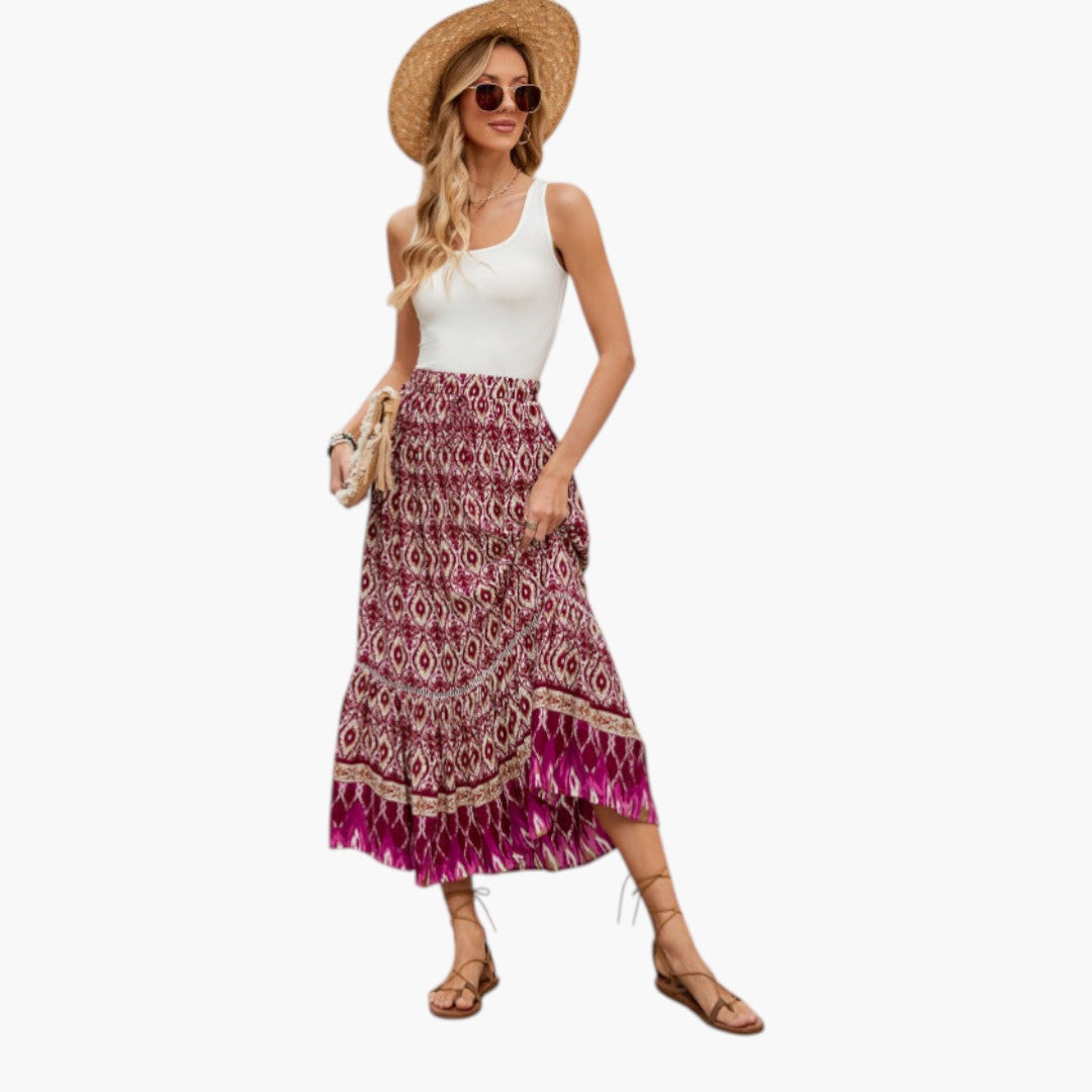 Jupe Maxi Femme avec Taille Élastique et Ourlet à Volants