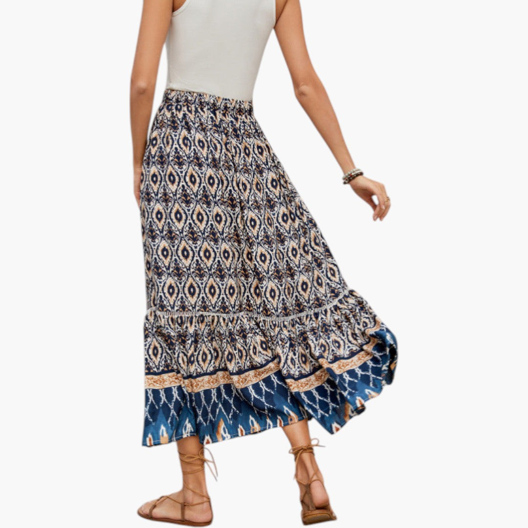 Jupe Maxi Femme avec Taille Élastique et Ourlet à Volants