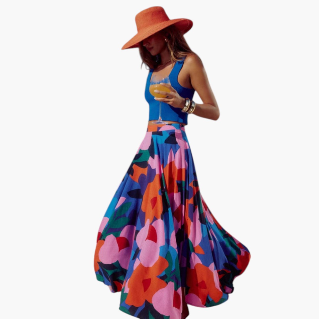 Saia Maxi Feminina com Cintura Elástica e Estampa