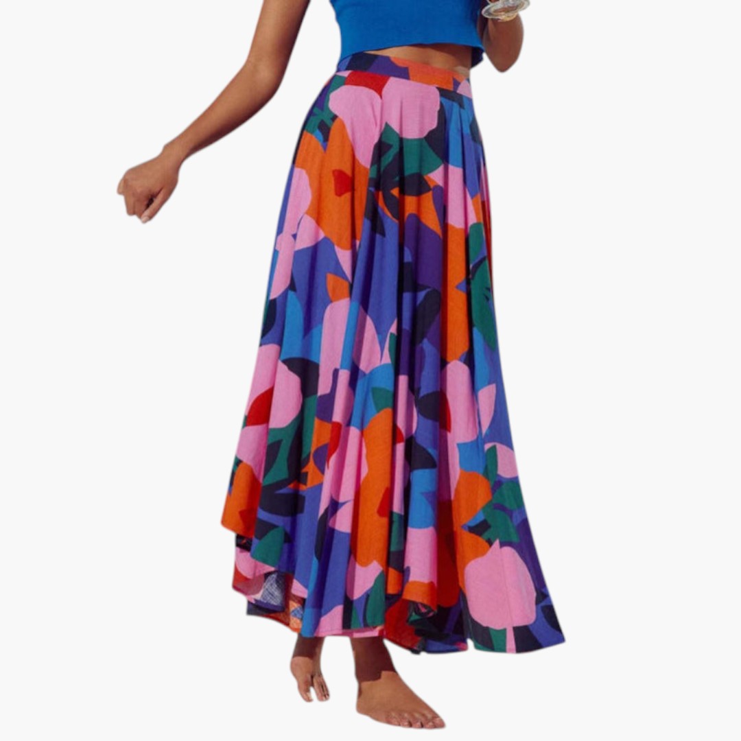 Saia Maxi Feminina com Cintura Elástica e Estampa