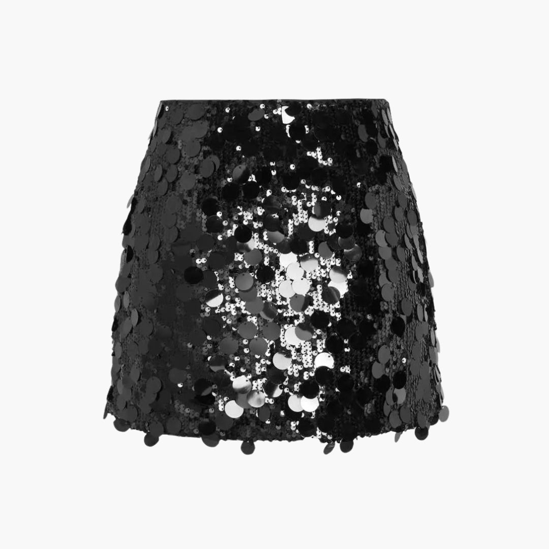 Saia Mini Mulher com Lantejoulas e Cintura Ajustada