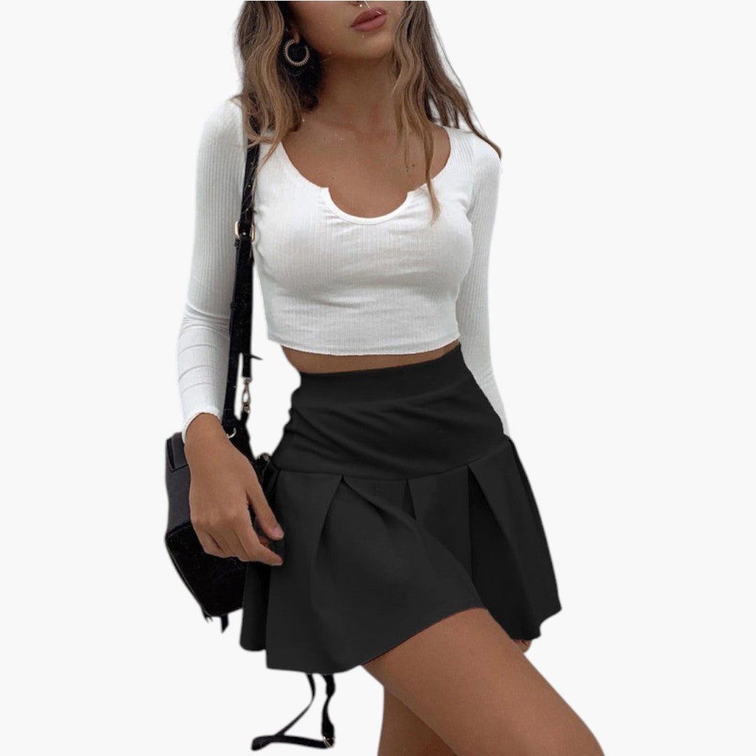 Jupe Mini Femme avec Taille Haute et Ourlet Plissé