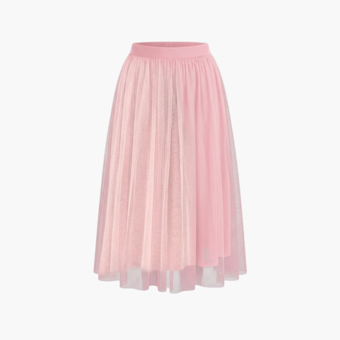 Falda midi para mujer con superposición transparente y cintura elástica