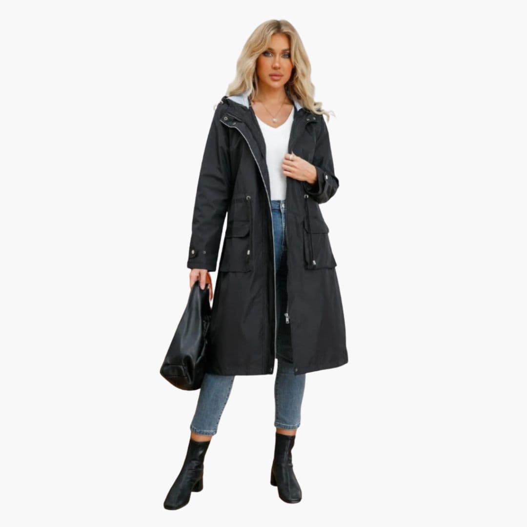 Abrigo para mujer con capucha y cintura ajustable