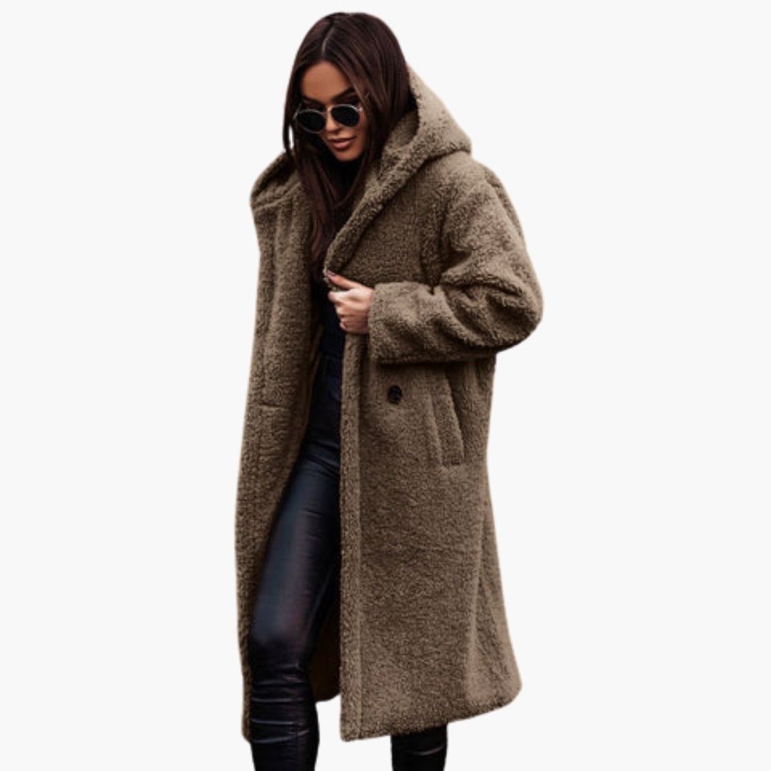 Manteau Long Femme Style Teddy avec Capuche