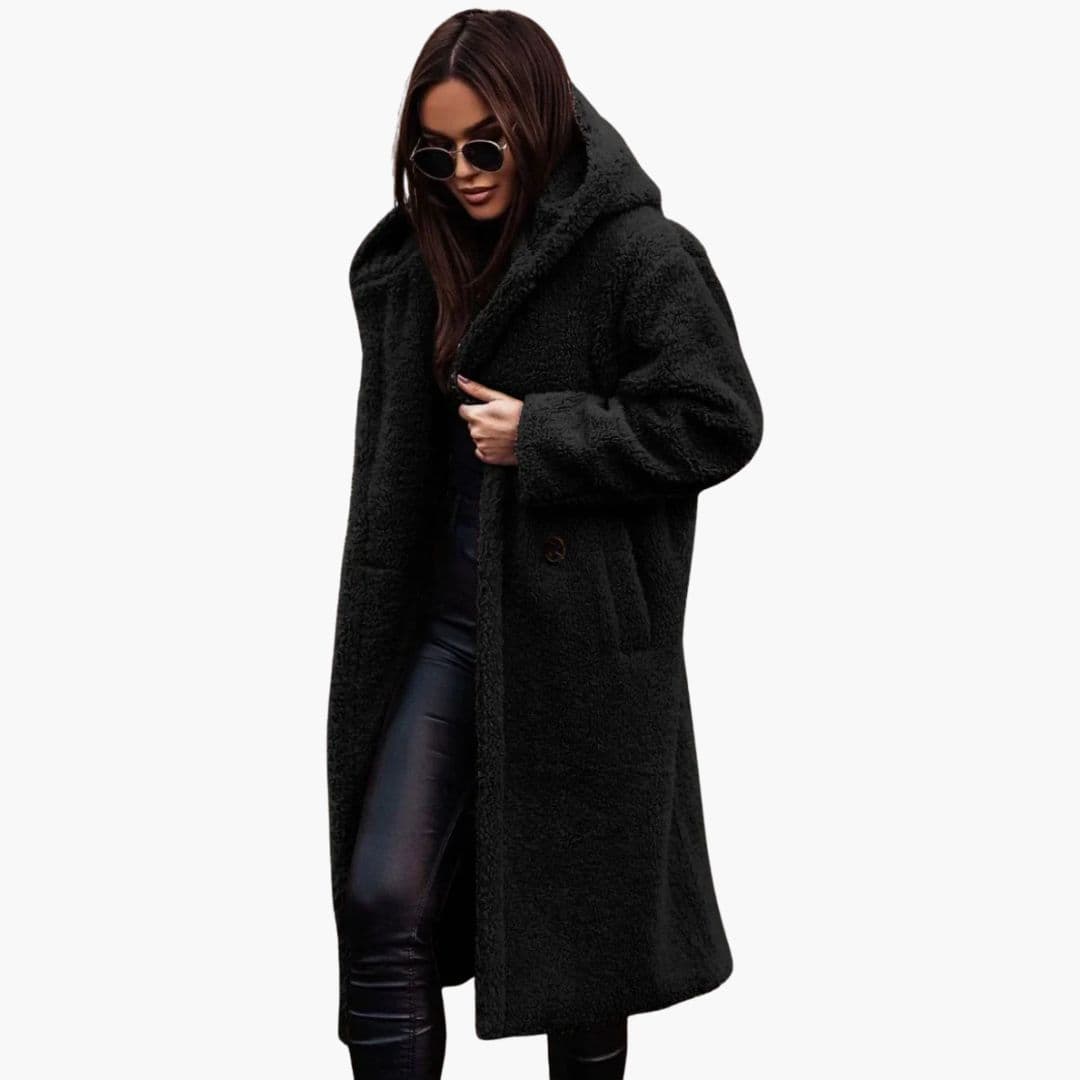 Manteau long femme à capuche avec poches