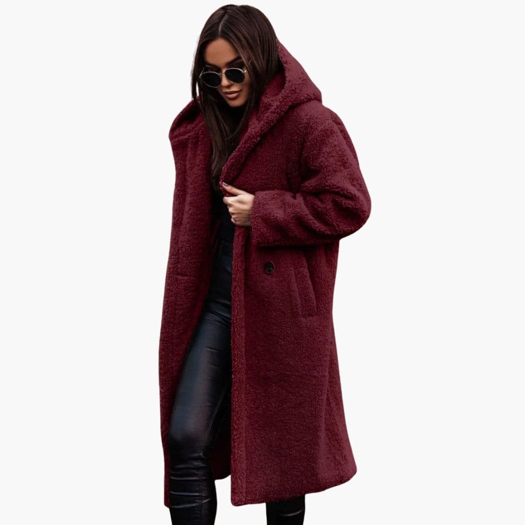 Manteau long femme à capuche avec poches