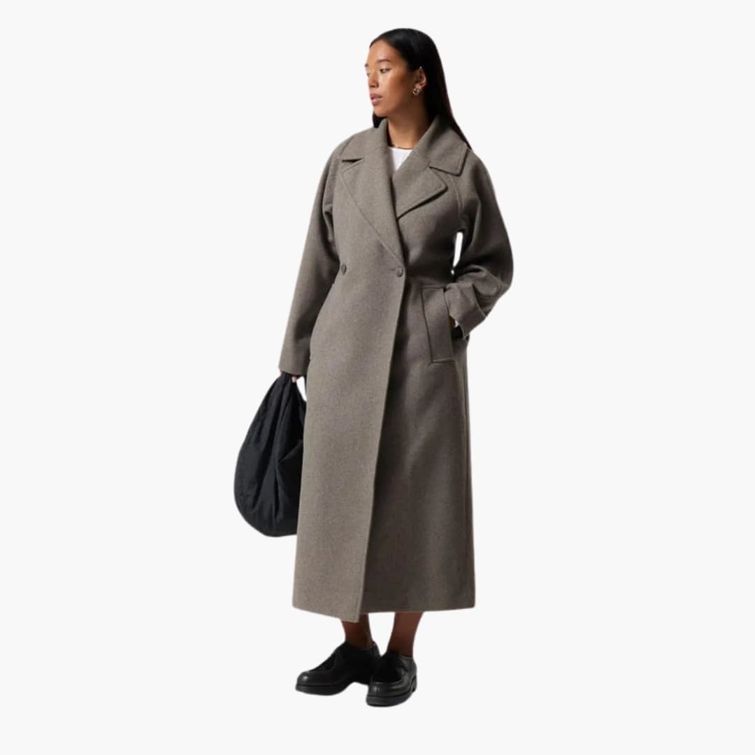 Lange damesmantel van wol met oversized pasvorm en zijzakken