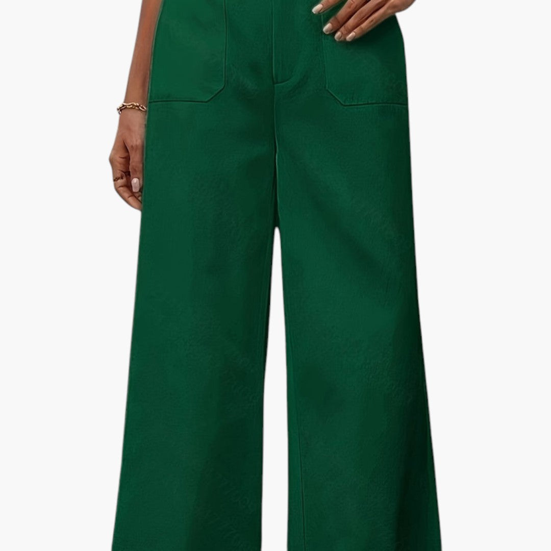 Pantalon Femme Taille Haute avec Fermeture Zippée et Poches Latérales