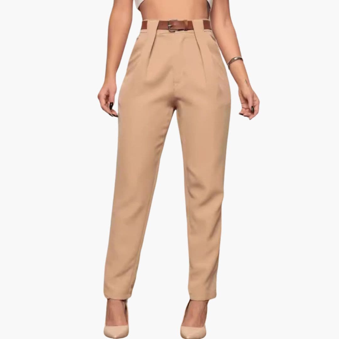 Damenhose mit hoher Taille und Falten vorne