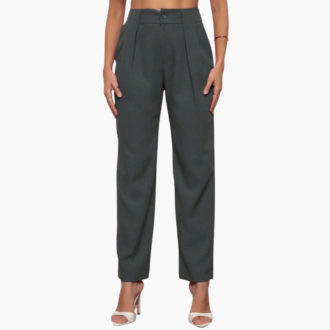 Damenhose mit hoher Taille und Falten vorne
