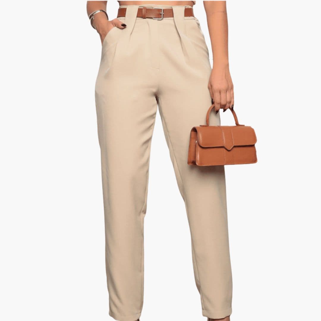 Damenhose mit hoher Taille und Falten vorne