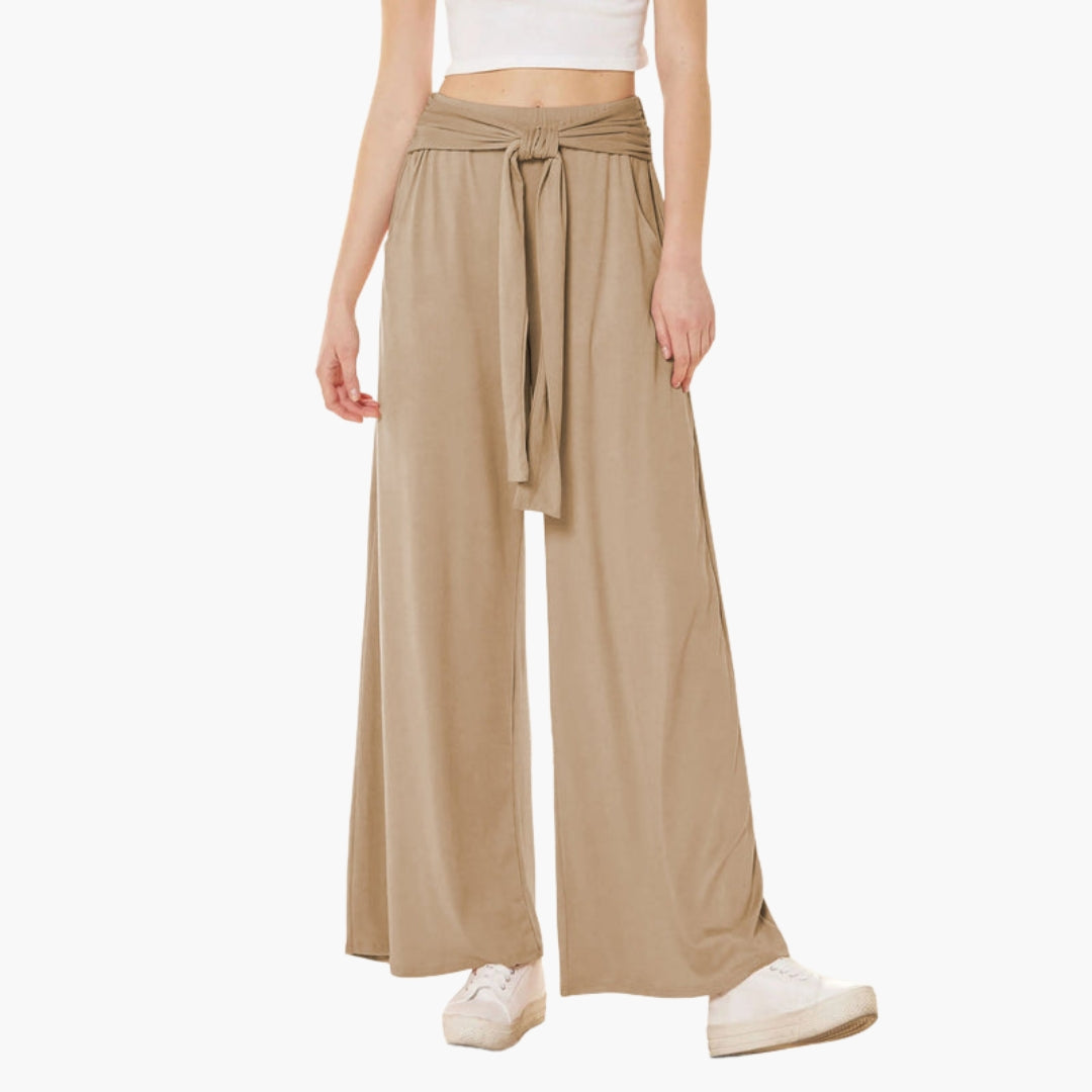 Damenhose mit Taillengürtel und weitem Bein