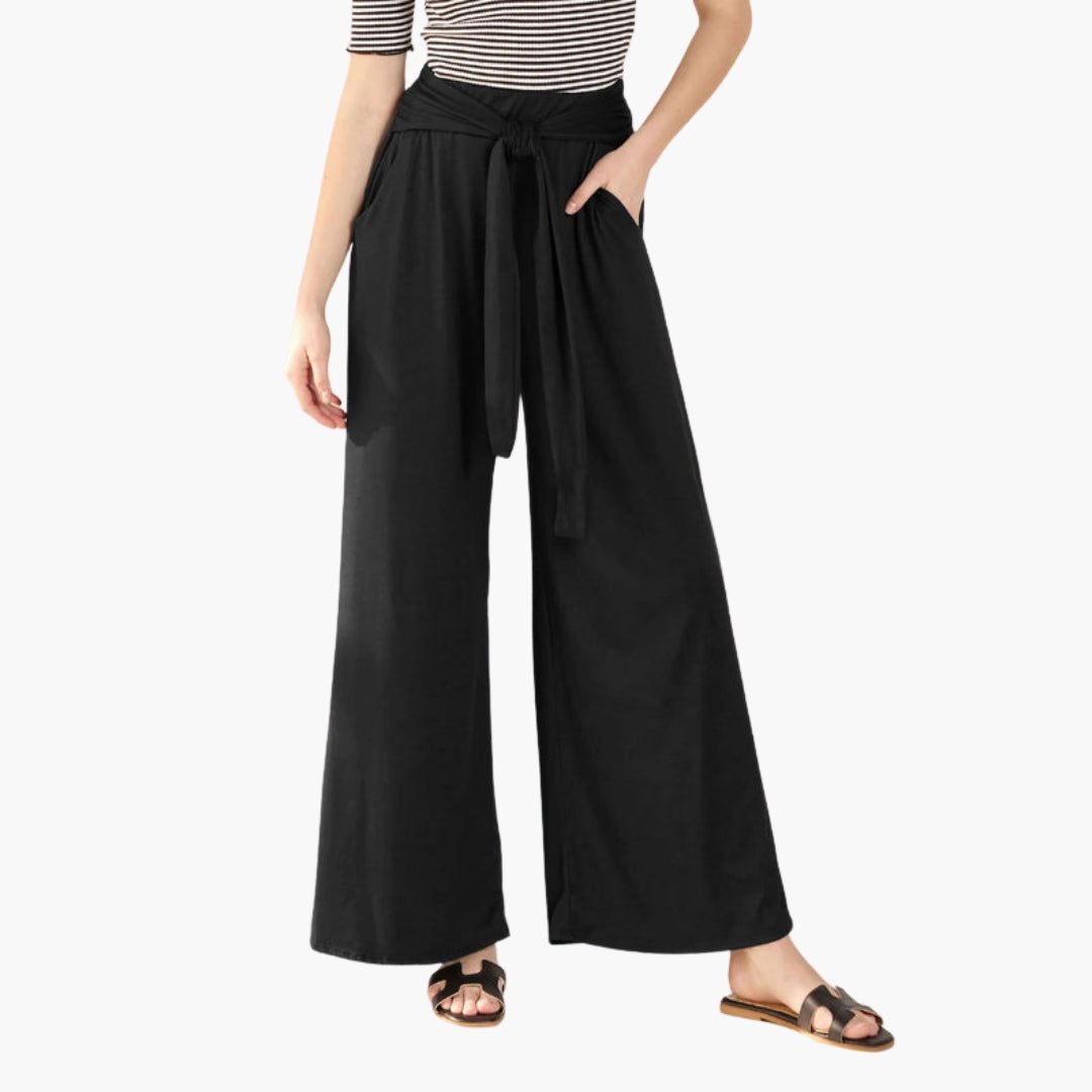 Damenhose mit Taillengürtel und weitem Bein