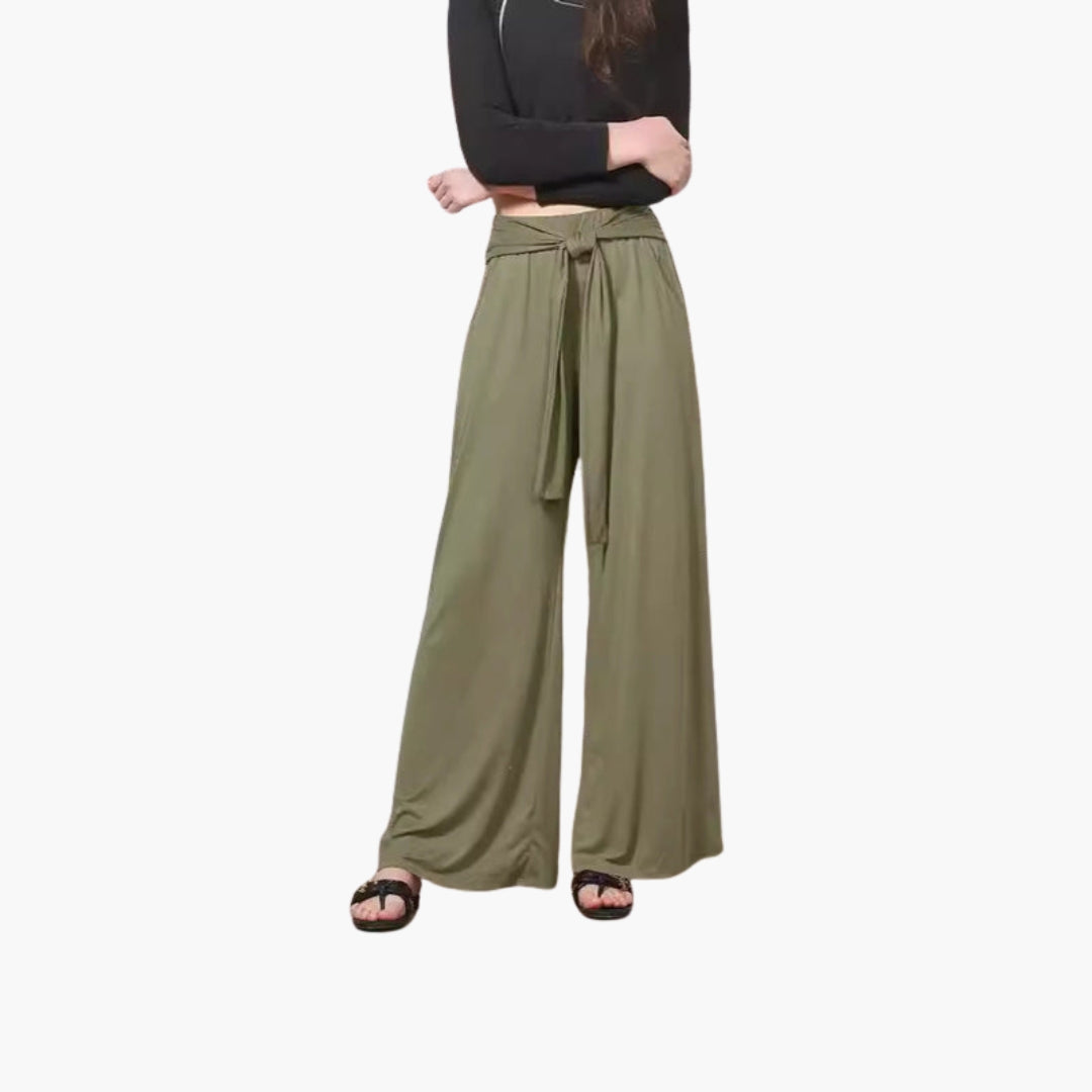 Damenhose mit Taillengürtel und weitem Bein