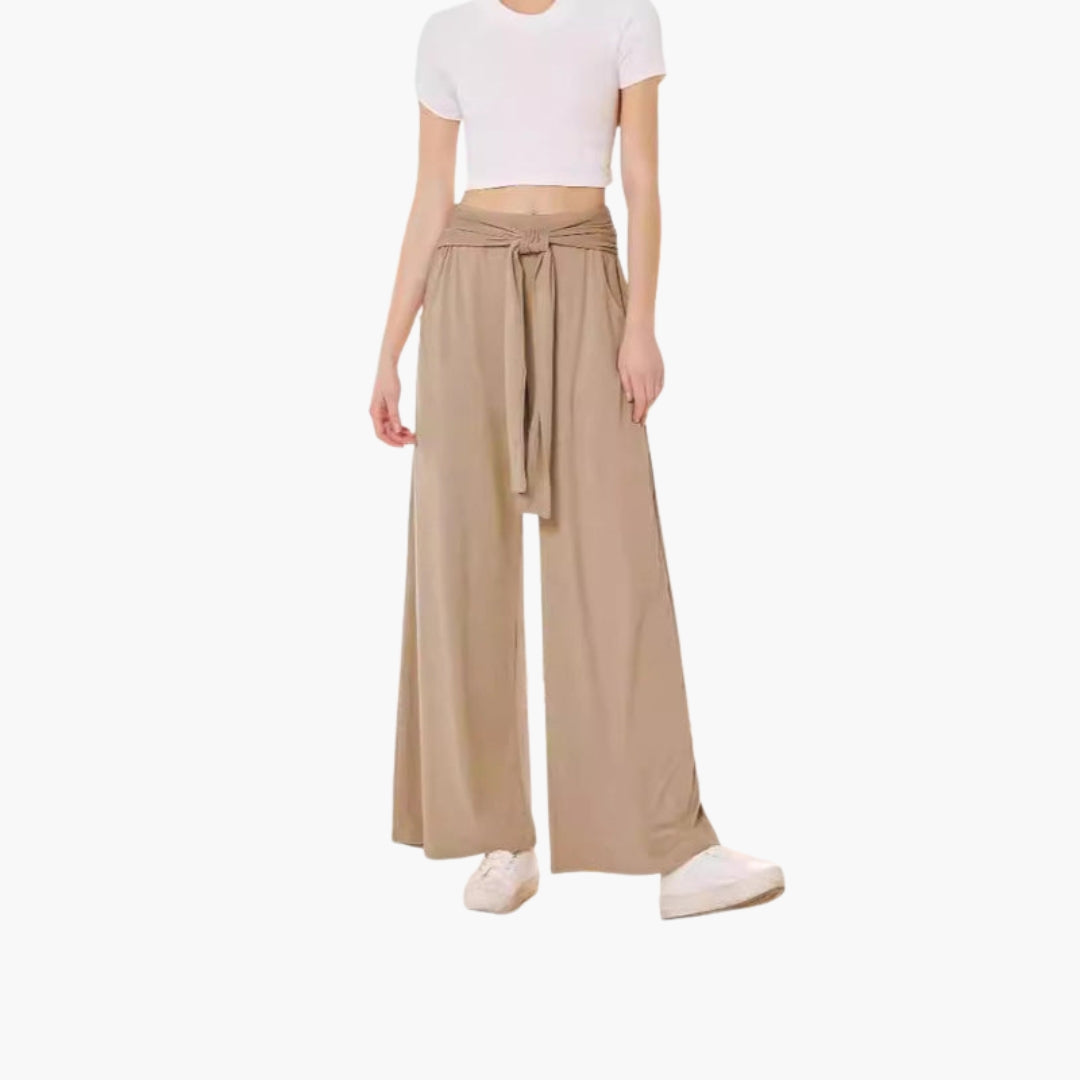 Damenhose mit Taillengürtel und weitem Bein