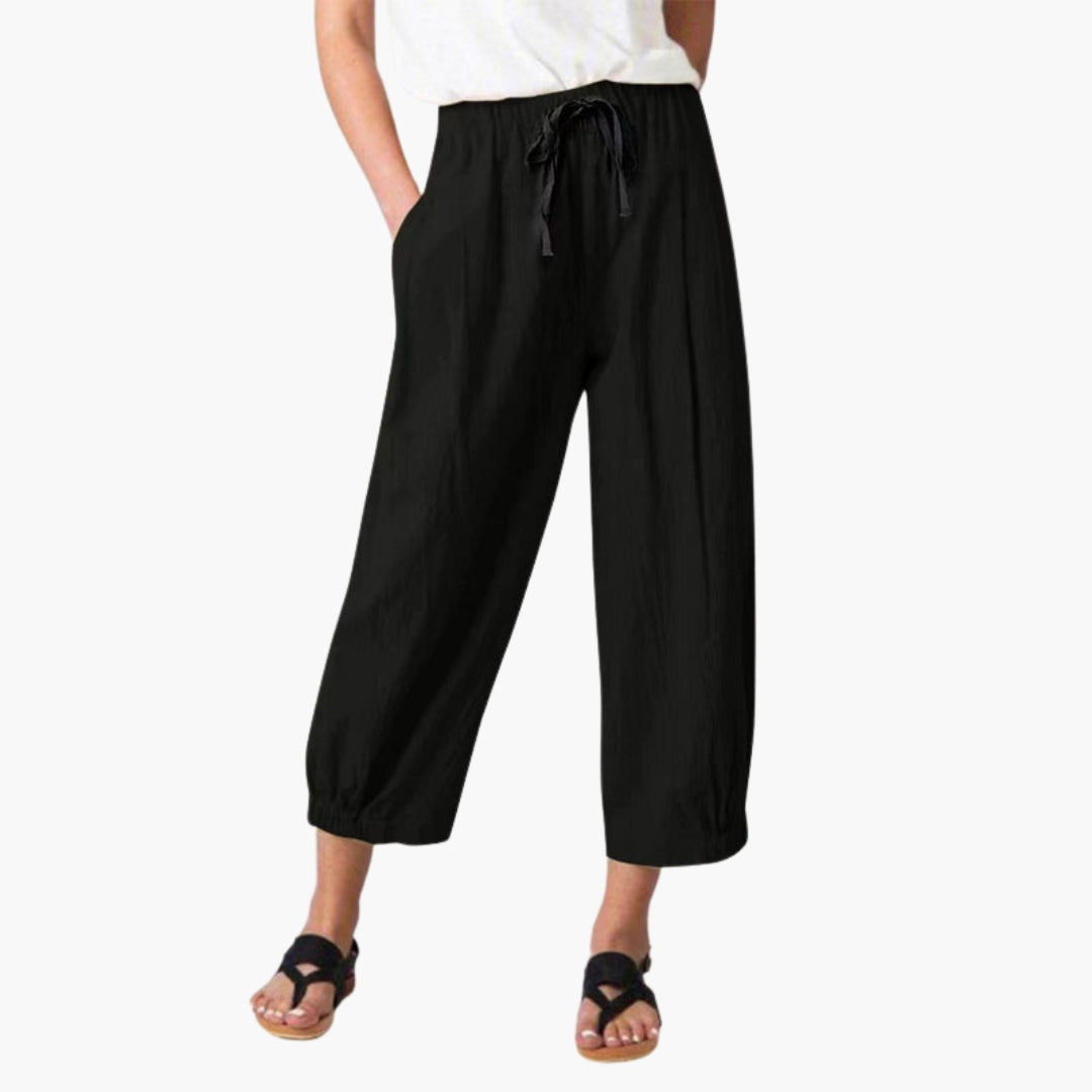 Pantalon Femme a Taille Élastique et Longueur Cheville