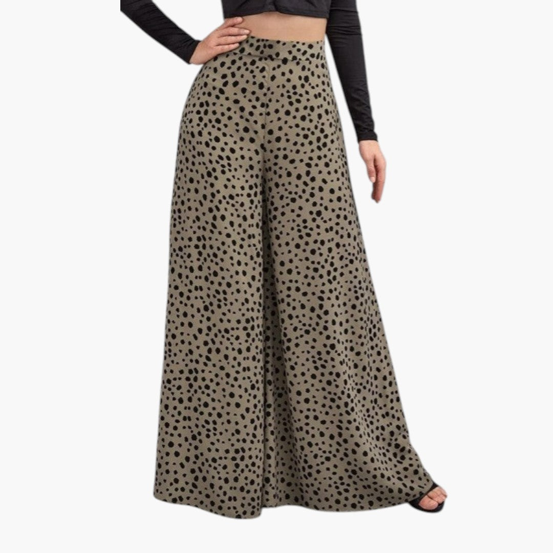 Pantalón Palazzo Mujer Cintura Alta con Estampado de Lunares