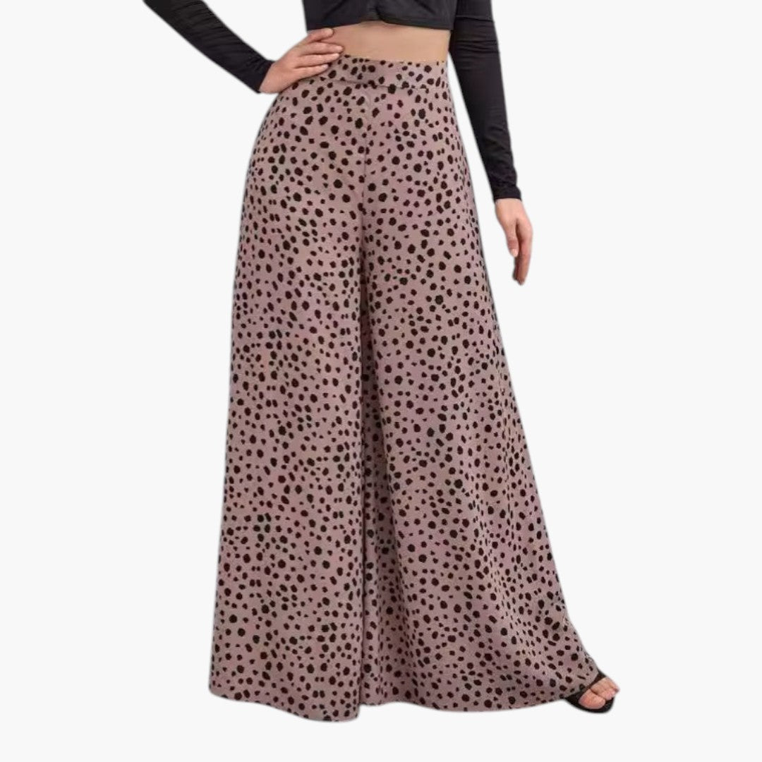 Pantalón Palazzo Mujer Cintura Alta con Estampado de Lunares