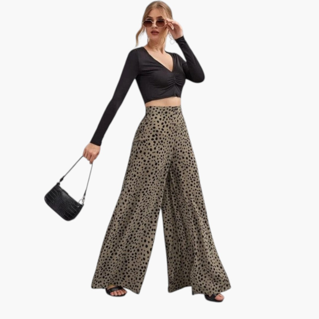 Pantalón Palazzo Mujer Cintura Alta con Estampado de Lunares