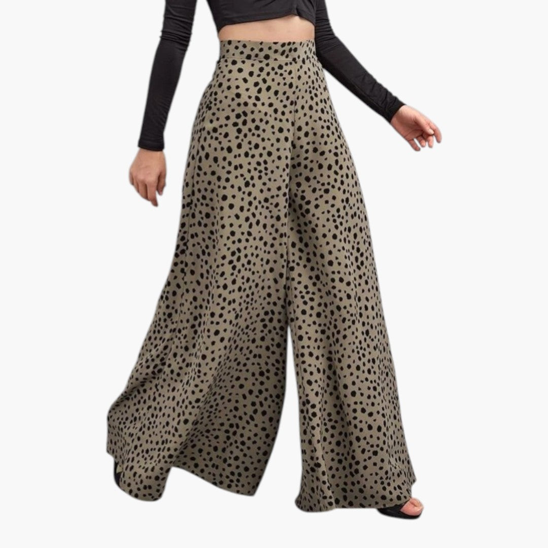 Pantalón Palazzo Mujer Cintura Alta con Estampado de Lunares