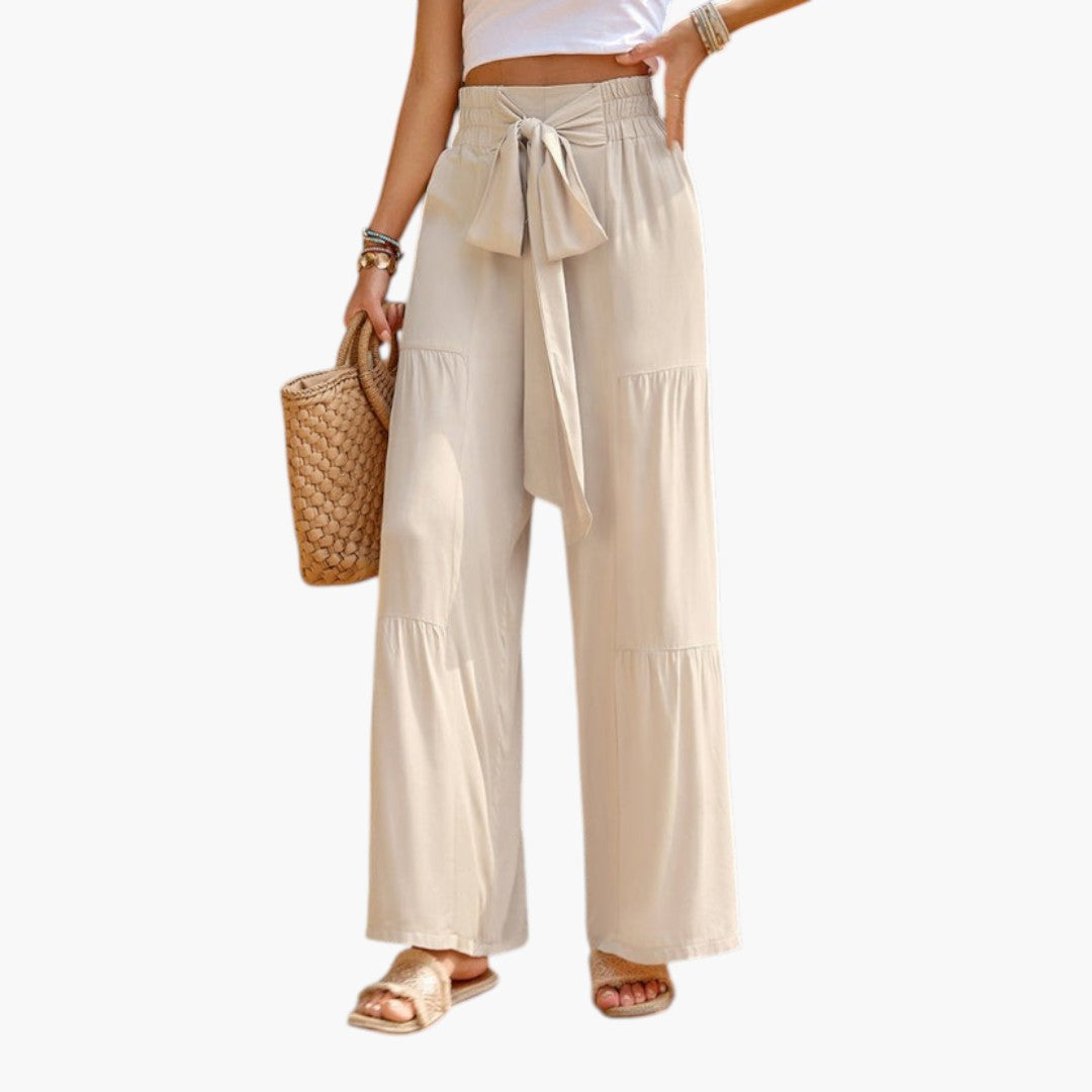 Pantalon Palazzo Femme a Ceinture à Nouer et Ourlet à Volants