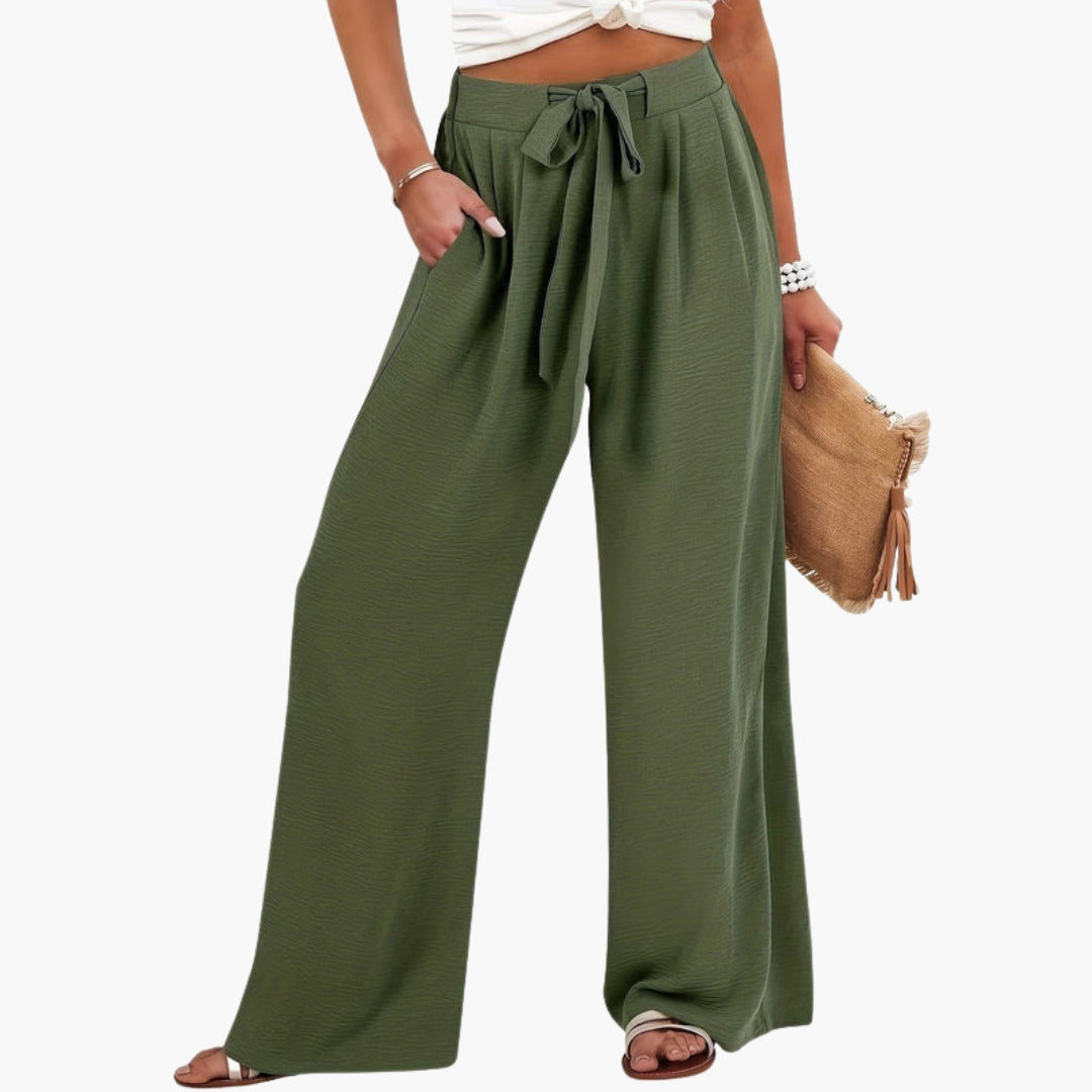 Pantalon Palazzo Femme avec Taille Élastique et Jambe Large