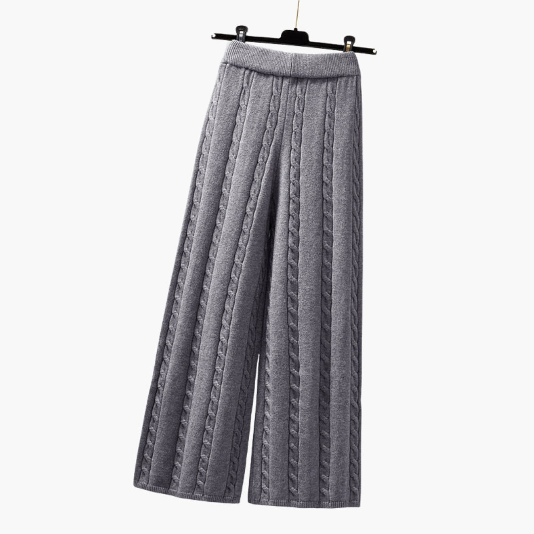 Pantalon Palazzo Femme a Taille Élastique et Maille Torsadée