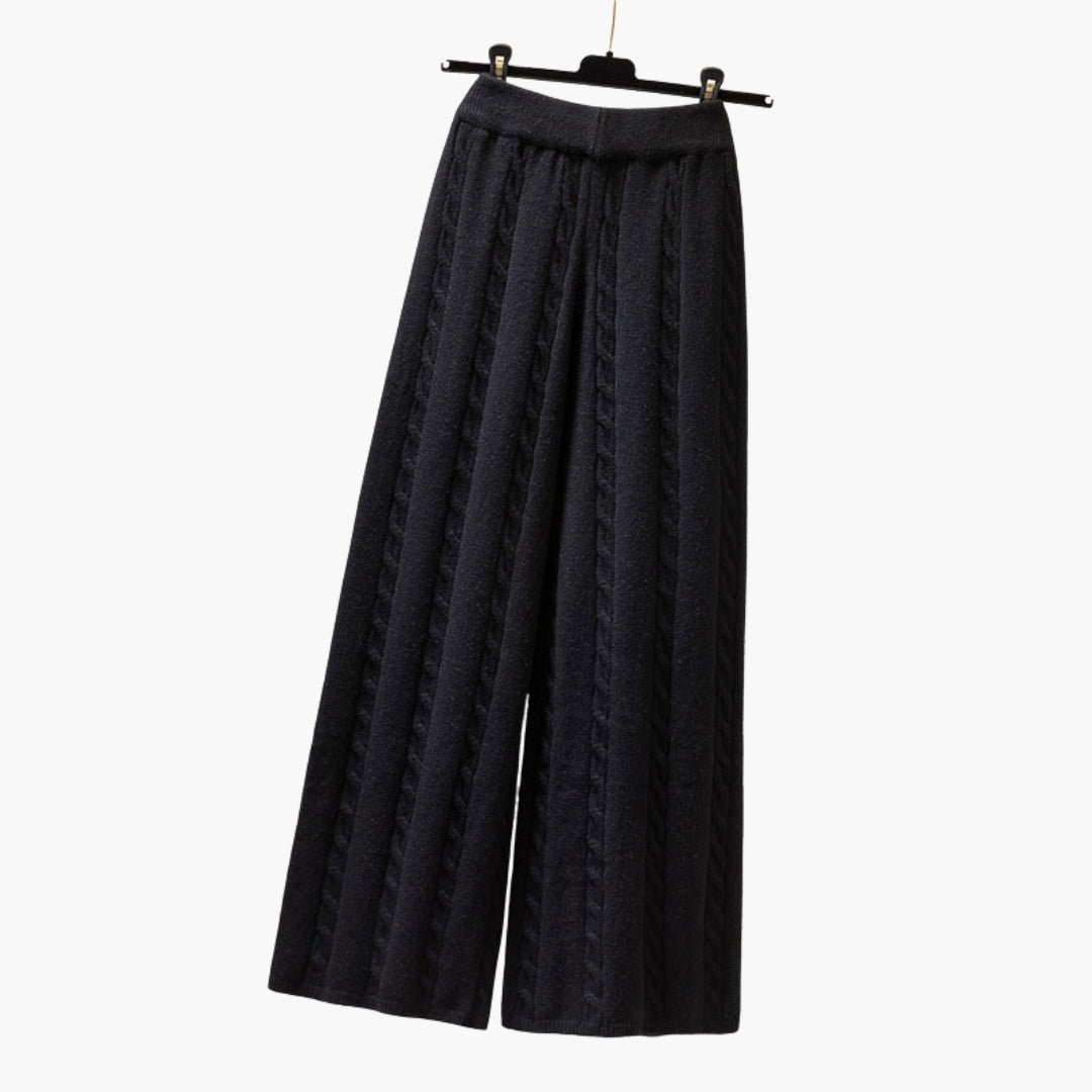 Pantalon Palazzo Femme a Taille Élastique et Maille Torsadée