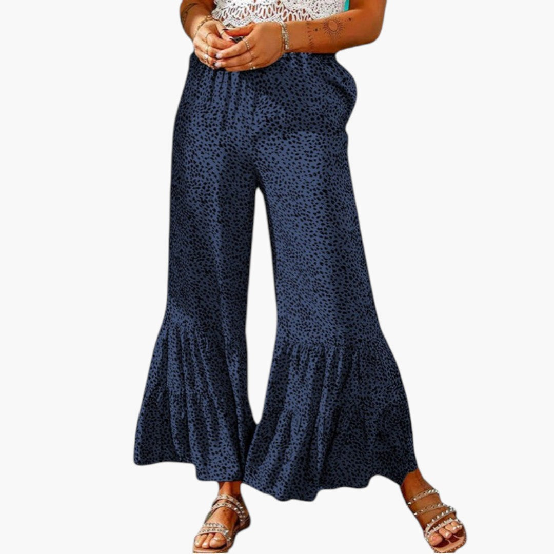 Pantalon Palazzo Femme a Taille Élastique et Ourlet Évasé