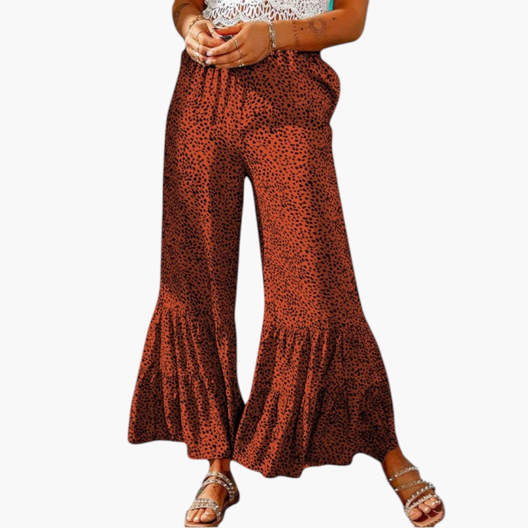Pantalon Palazzo Femme a Taille Élastique et Ourlet Évasé