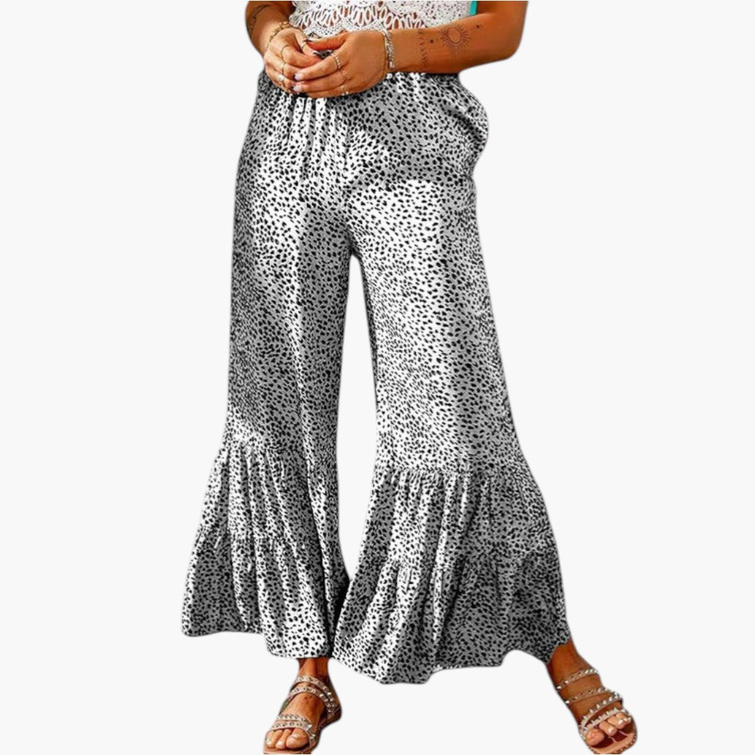 Pantalon Palazzo Femme a Taille Élastique et Ourlet Évasé