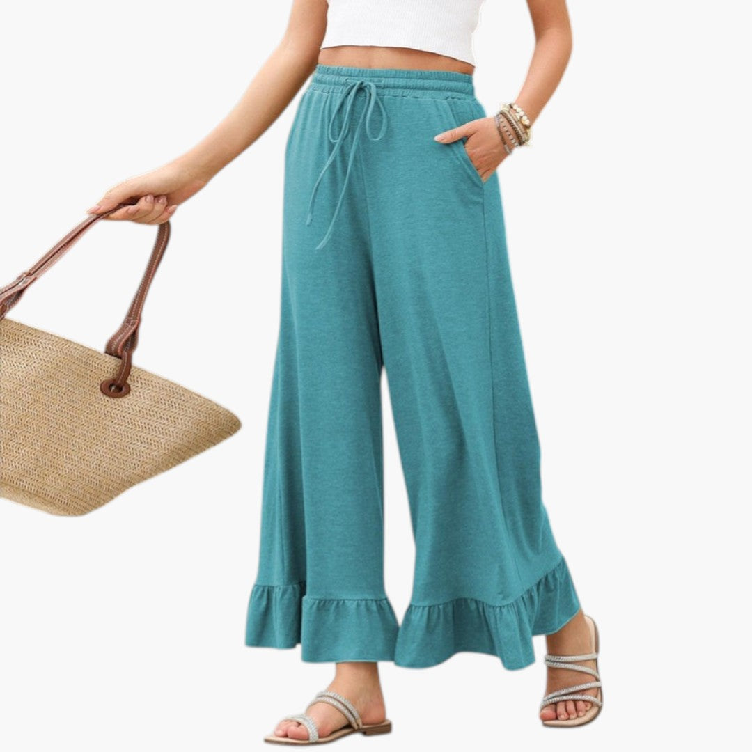 Pantalón Palazzo para mujer con dobladillo con volantes