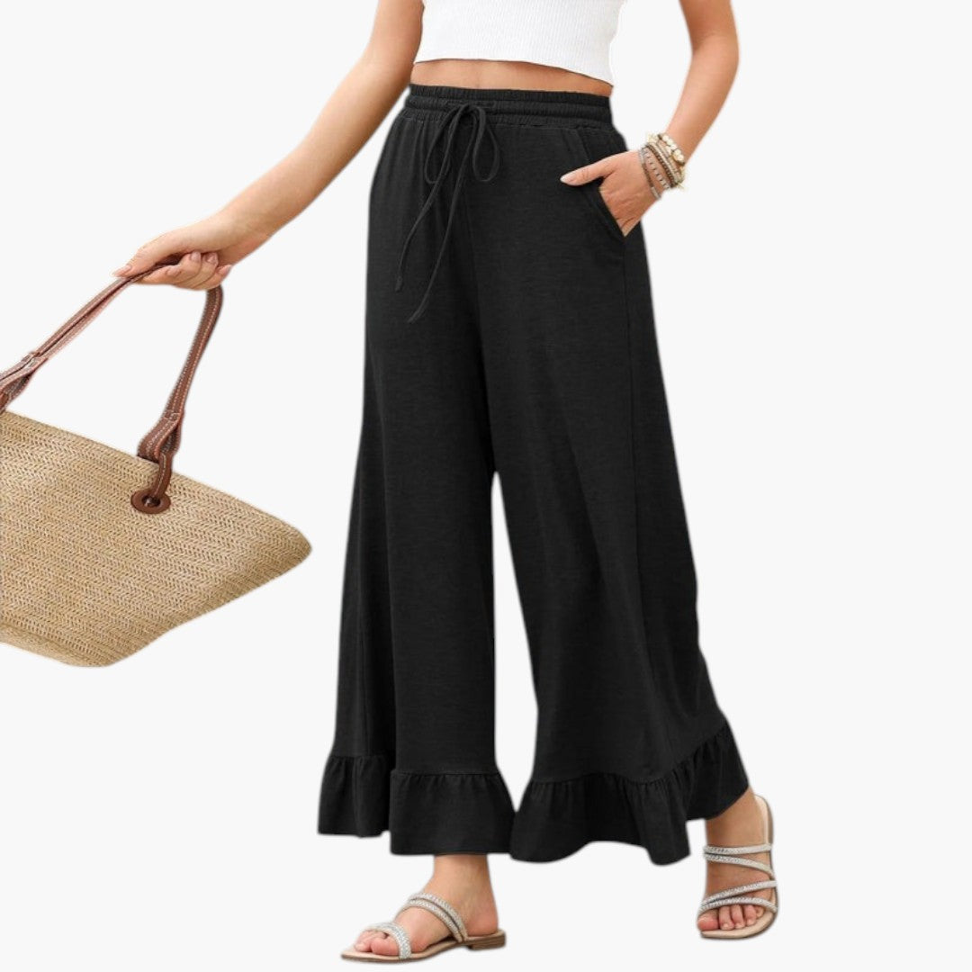 Pantalón Palazzo para mujer con dobladillo con volantes