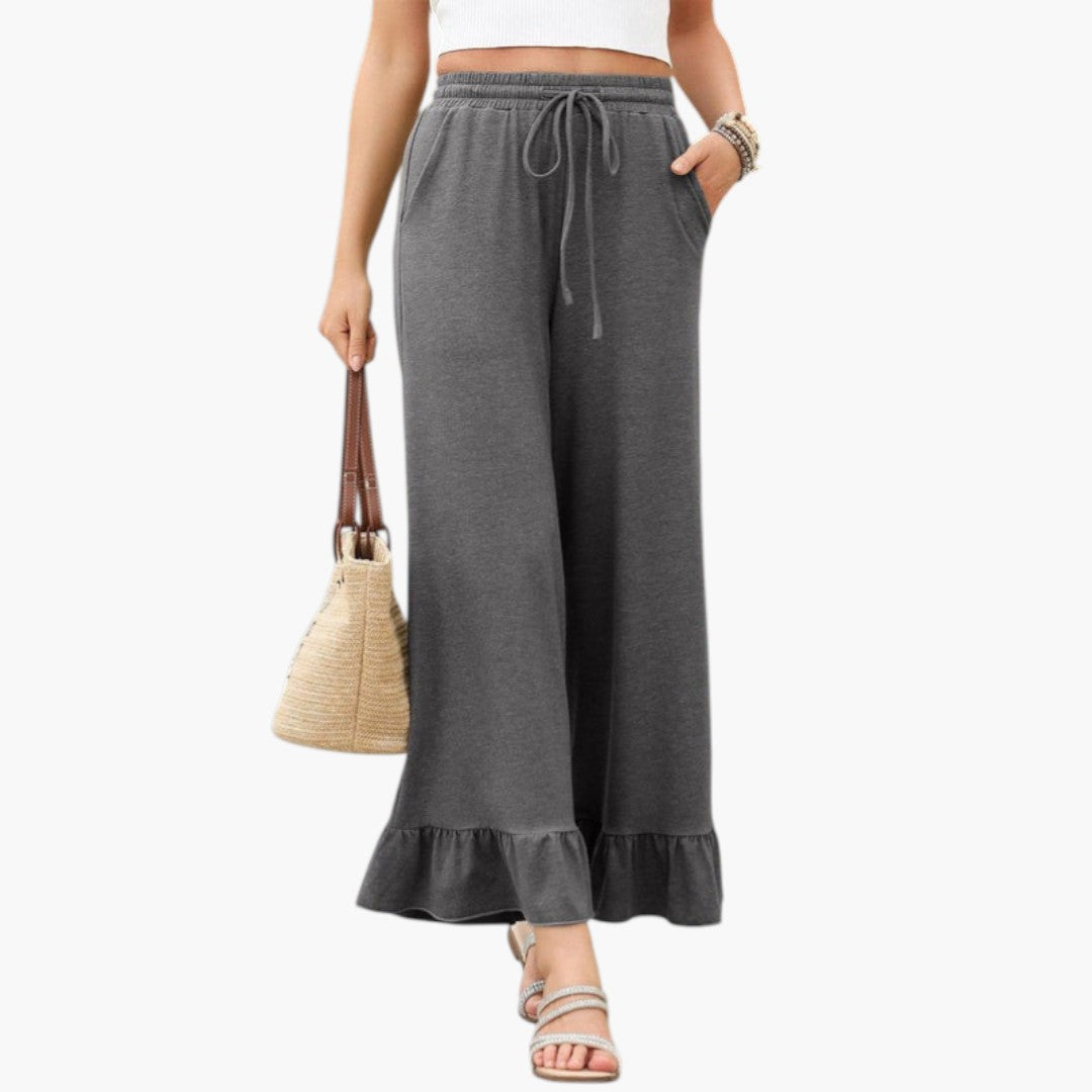 Pantalón Palazzo para mujer con dobladillo con volantes