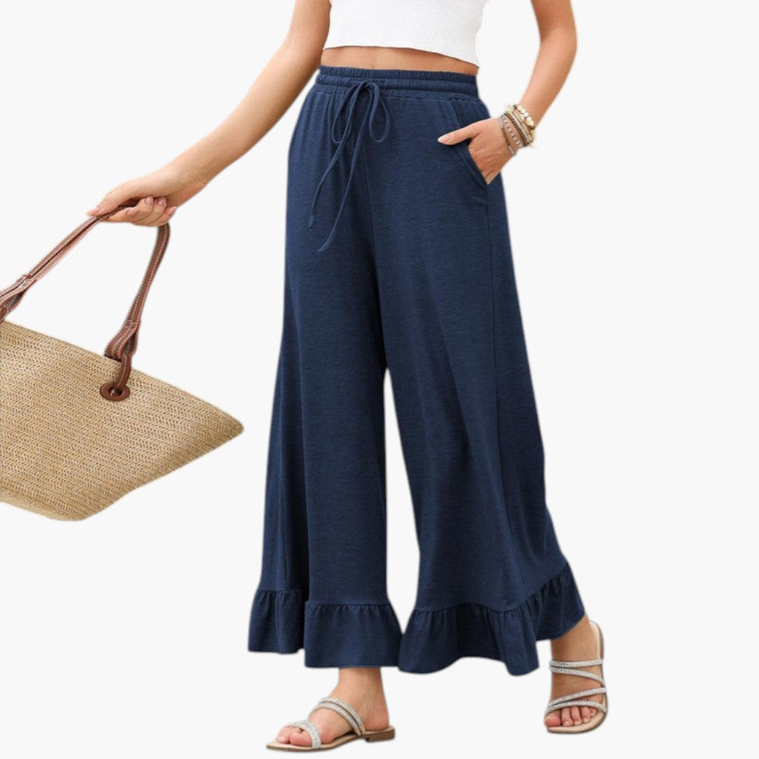 Pantalón Palazzo para mujer con dobladillo con volantes
