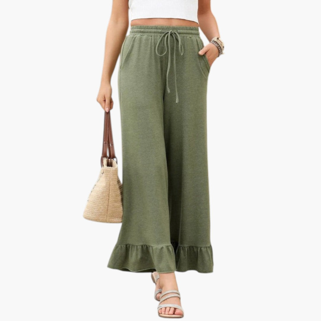 Pantalón Palazzo para mujer con dobladillo con volantes