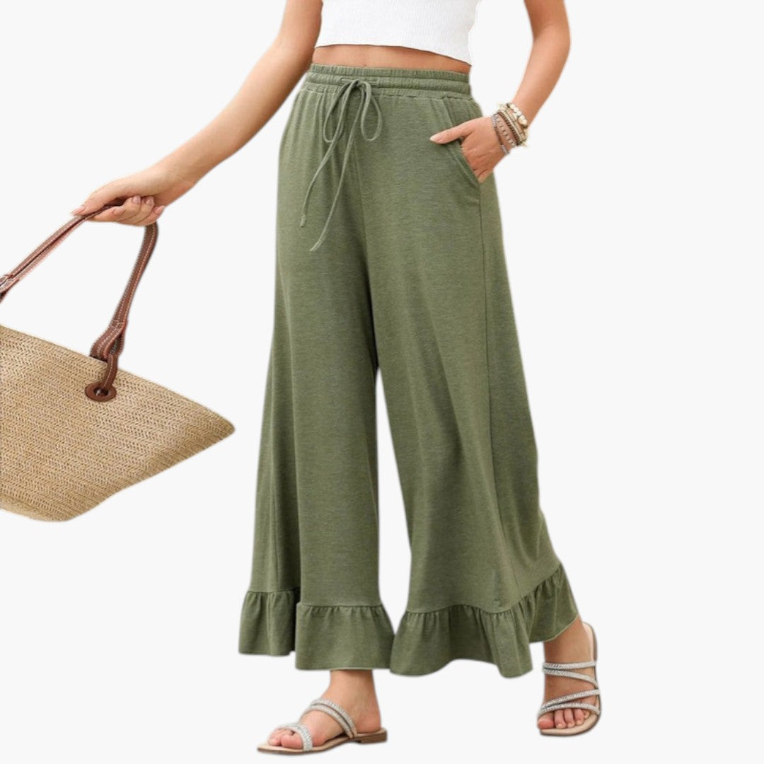 Pantalón Palazzo para mujer con dobladillo con volantes