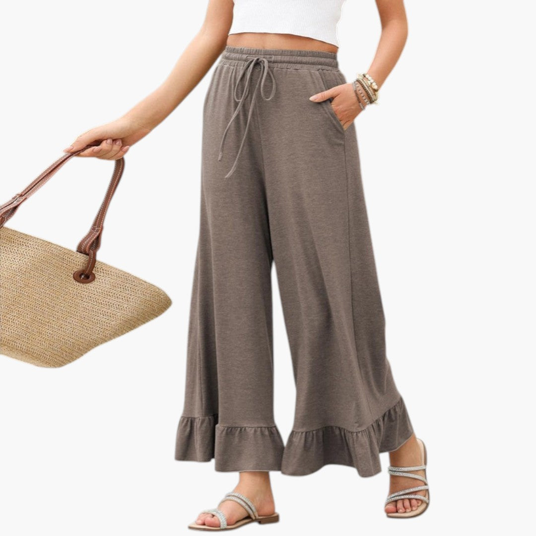 Pantalón Palazzo para mujer con dobladillo con volantes