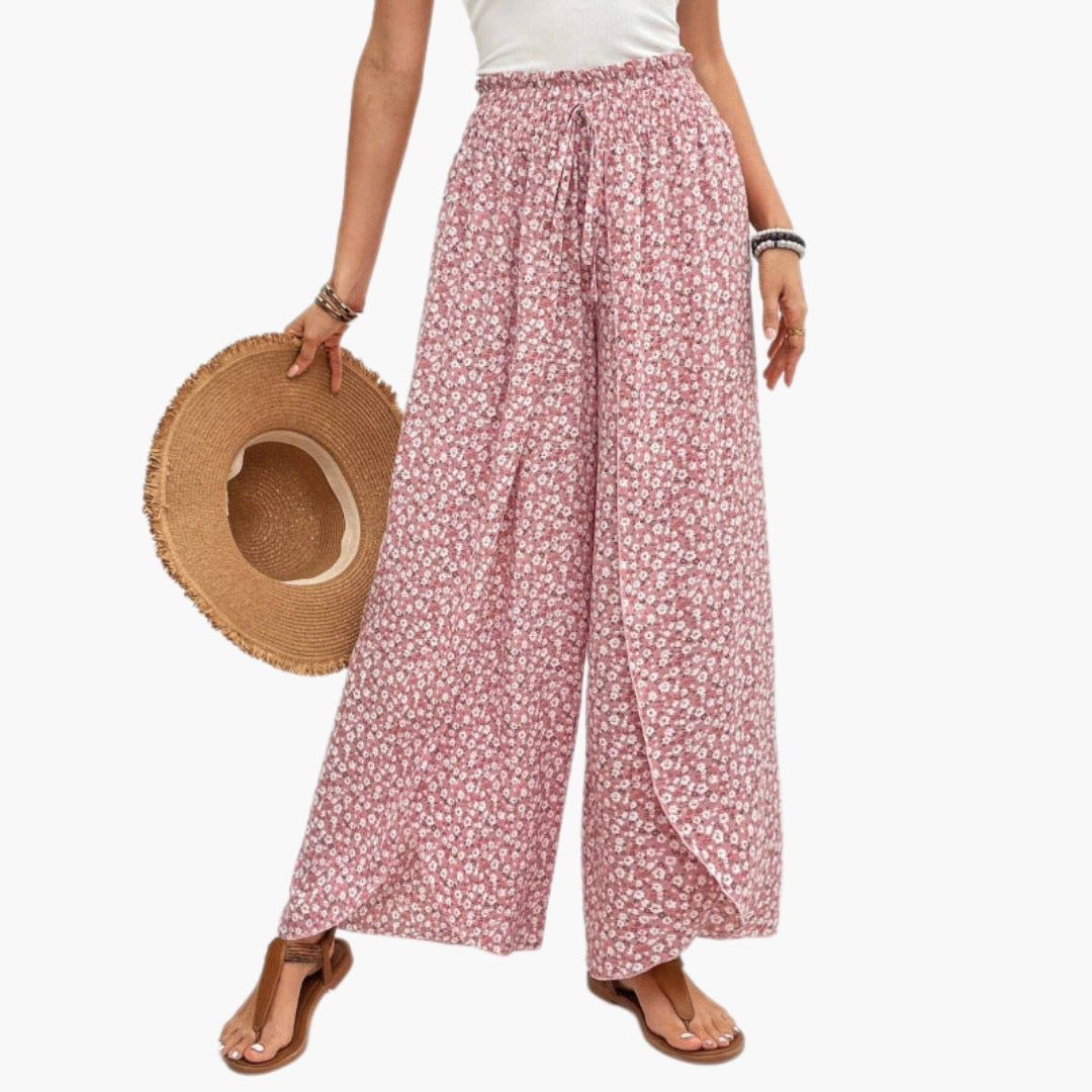 Pantaloni Palazzo Donna con Vita Elastica e Motivo