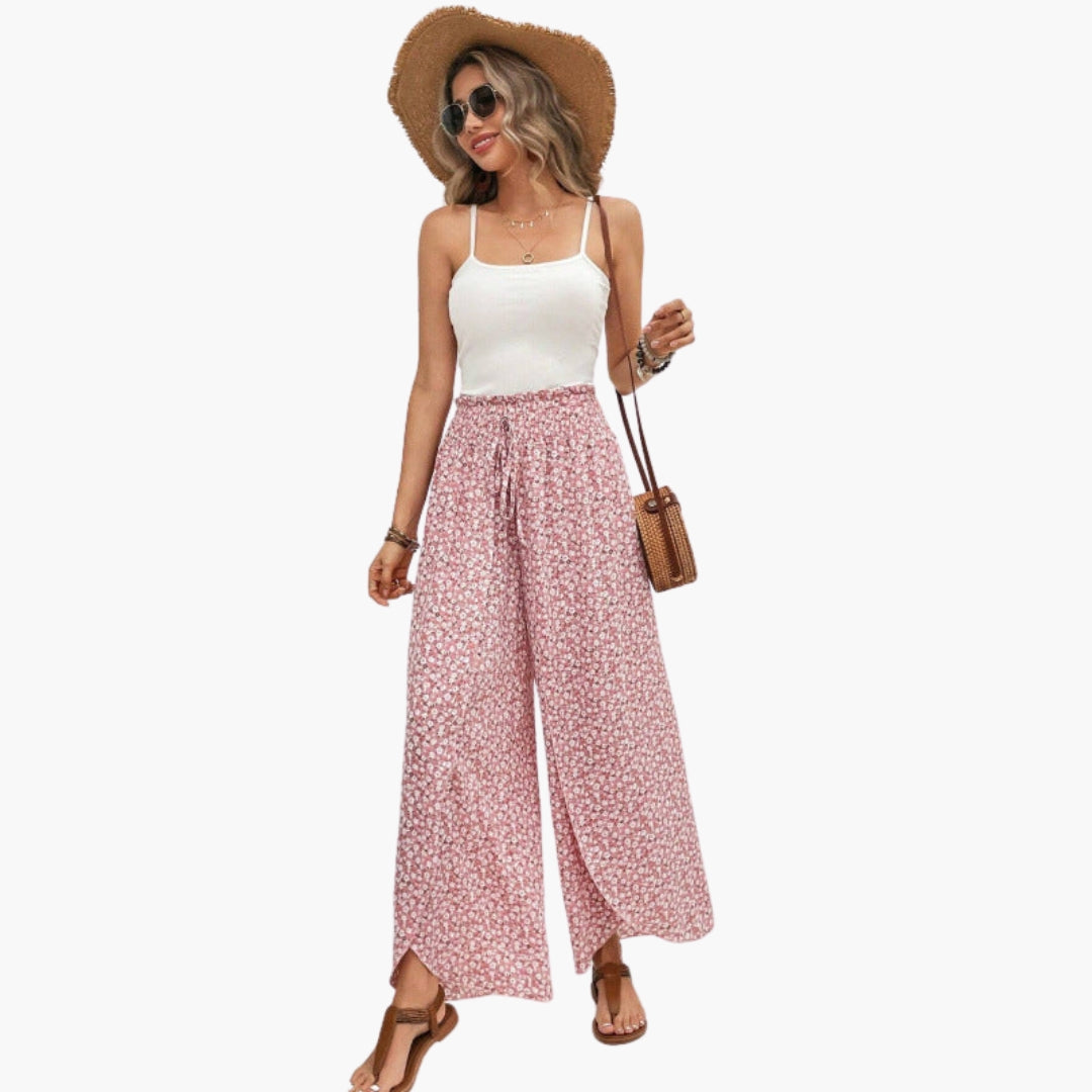 Pantaloni Palazzo Donna con Vita Elastica e Motivo