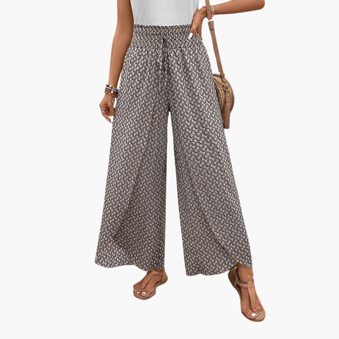 Pantaloni Palazzo Donna con Vita Elastica e Motivo