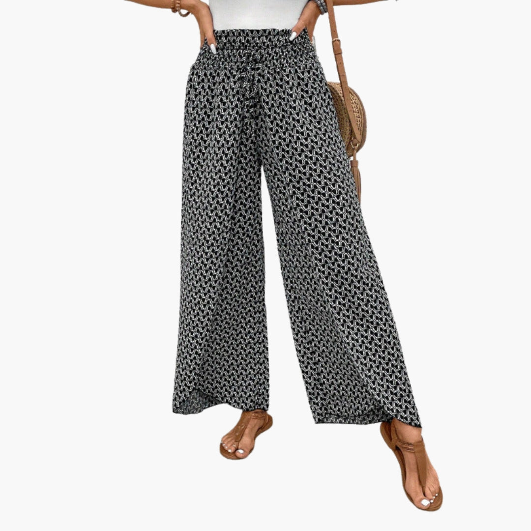 Pantaloni Palazzo Donna con Vita Elastica e Motivo