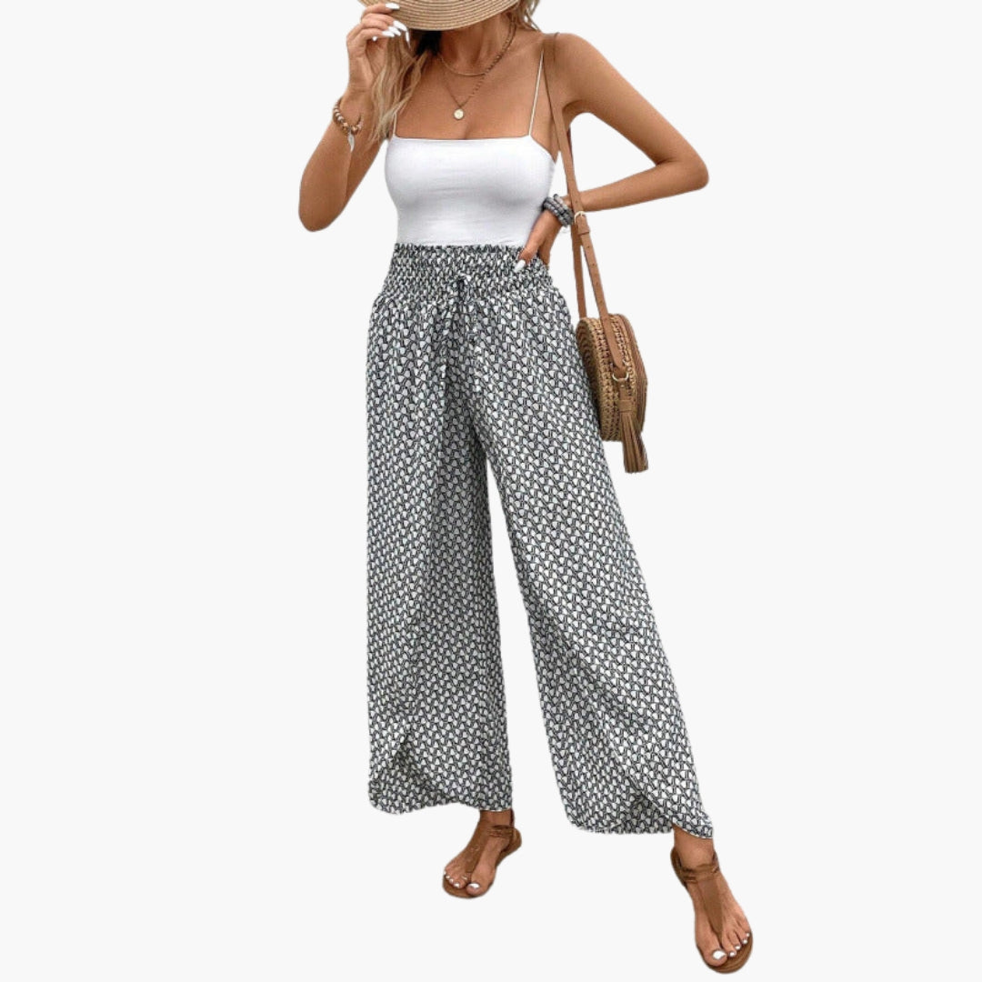 Pantaloni Palazzo Donna con Vita Elastica e Motivo