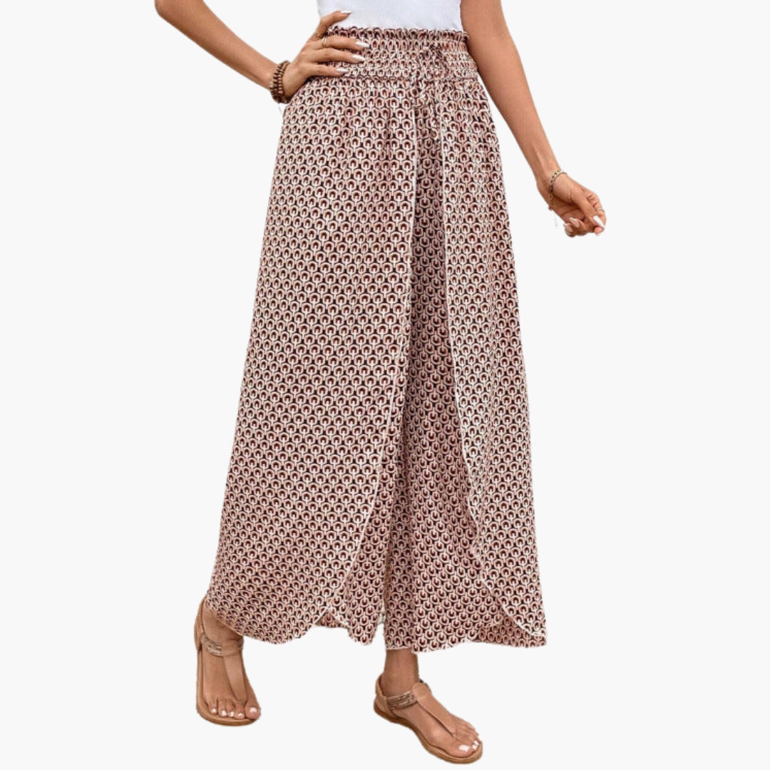 Pantaloni Palazzo Donna con Vita Elastica e Motivo