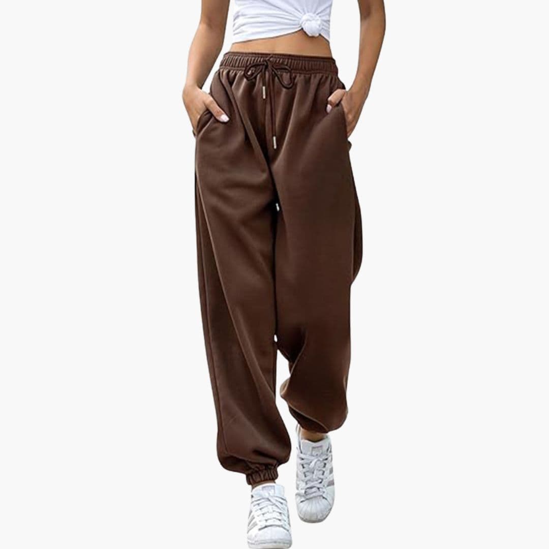 Pantalon de jogging femme taille haute coupe large